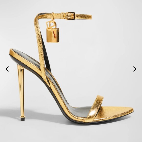NWOT/Box Tom Ford Gold Lock Metallic Stiletto Sandals - 42/12 Women's - Picture 3 of 11